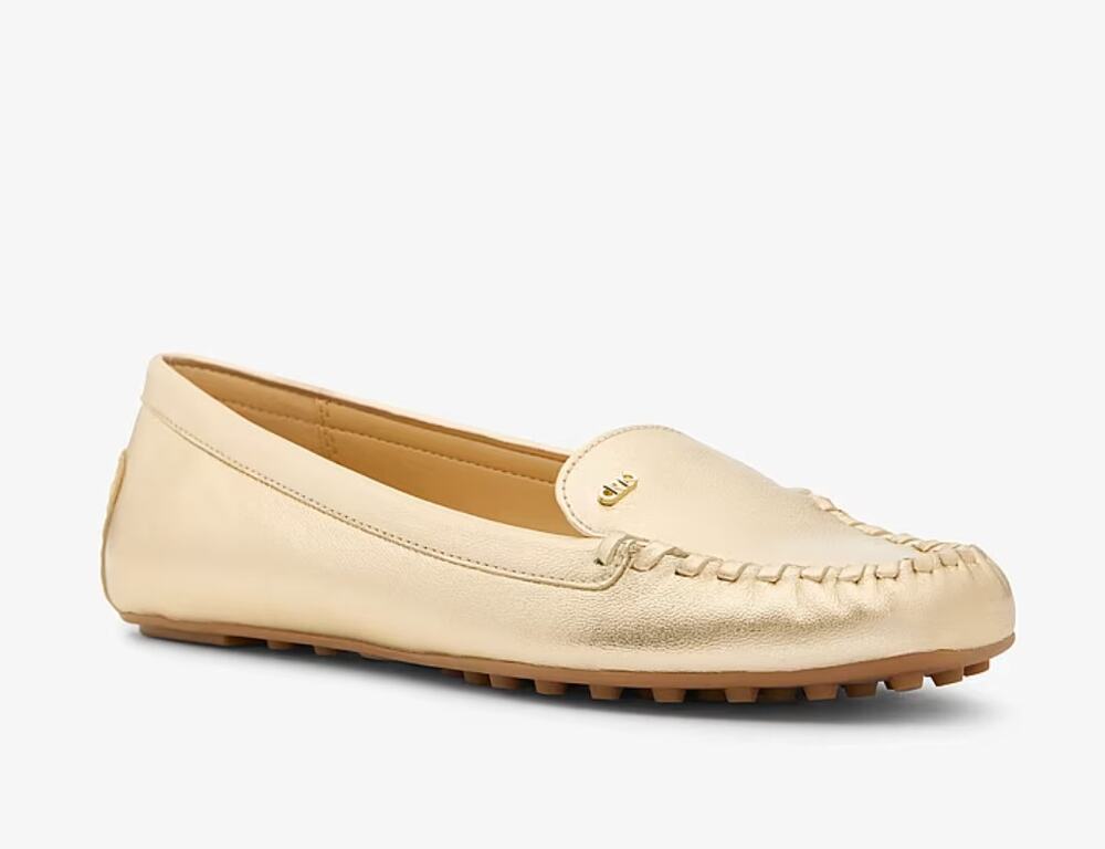 MICHAEL KORS Womens Eve Loafers Size 10 Metallic Gold Leather Slip-On NWOB